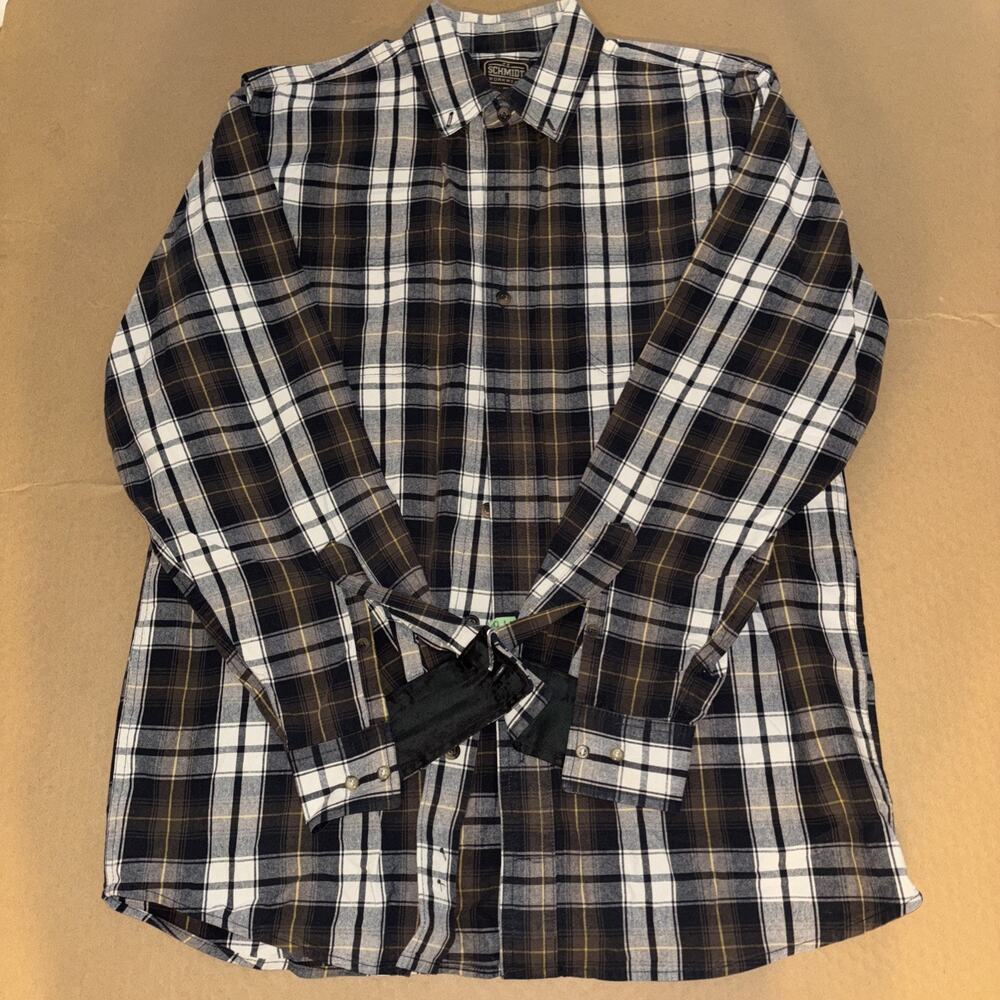 CE Schmidt Workwear Men's Medium Heavy Brown Flannel Plaid Shirt 2783